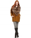 An oversized faux-fur collar adds luxe to this Bar III coat for a truly chic cold-weather look!