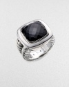 From the Albion Collection. Elegantly faceted black onyx sits with a smooth bezel and double cable band of sterling silver. Black onyx Sterling silver About ¾ square Made in USA