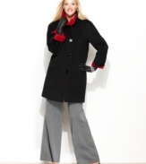 Chic contrast facing and a touch of super-soft angora create an elegant plus size topper from Ellen Tracy.