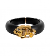 This glamorous bracelet is an ultra-chic addition to any outfit - Stunning Lucite bangle with gold detailing and crystal embellishment - Style with elevated basics for day or with cocktail-ready attire for evening - Made by famous jewelry genius and celeb favorite Alexis Bittar