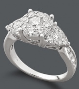 Sparkle to last a lifetime. This stunning diamond engagement ring features clusters of round-cut diamonds (1-1/2 ct. t.w.) set in 14k white gold.