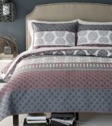 Circle up! Give your space a modern makeover with this Trevi sham from Bryan Keith, featuring a fabulous quilted circle design for luxe texture and a contemporary palette of red and gray.