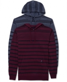 Trendy knit hoodie by Univibe with unique fine and solid stripes. Makes a great gift. Trendy knit hoodie by Univibe with unique fine and solid stripes. Makes a great gift.