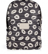 Whether for work, travel, or play this kiss-covered backpack from Marc by Marc Jacobs is a whimsical way to carry around your daily essentials - Dual-top zip closure, roomy interior, adjustable straps, allover stripe and kiss pattern - Perfect for work, travel, or the gym