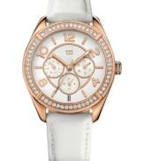 Rosy color and Swarovski sparkle create a lovely watch from Tommy Hilfiger.