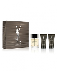 The force of attraction of a man with style and sensuality. A magnetic, sensual fragrance, both elegant and intensely fresh. A woody, fruity scent with notes of Bergamot, Ginger, Violet Leaf, and Vetiver. The L'HOMME Yves Saint Laurent Fall Gift Set contains a 3.3 oz. Eau de Toilette Spray, a 1.7 oz. Shower Gel and 1.7 oz. After Shave Balm. The force of attraction of a man with style and sensuality. A magnetic, sensual fragrance, both elegant and intensely fresh. A woody, fruity scent with notes of Bergamot, Ginger, Violet Leaf, and Vetiver. The L'HOMME Yves Saint Laurent Fall Gift Set contains a 3.3 oz. Eau de Toilette Spray, a 1.7 oz. Shower Gel and 1.7 oz. After Shave Balm.