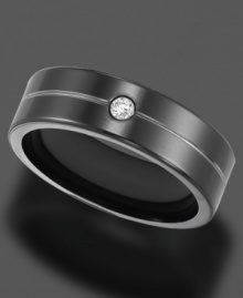 Live your life as it's meant to be. This stunning comfort fit ring by Triton features a round-cut diamond accent set in black titanium. Approximate band width: 7 mm. Sizes 8-15. Live your life as it's meant to be. This stunning comfort fit ring by Triton features a round-cut diamond accent set in black titanium. Approximate band width: 7 mm. Sizes 8-15.