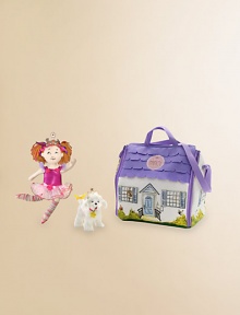 Everyone's favorite fancy girl is dressed as a frilly ballerina, complete with tutu and toe shoes, and is ready to play, along with her dog Frenchy, in this charming zip-up house tote.9 doll with tiara, tutu, leg warmers and point shoesPlush Frenchy the Posh Puppy with tiara and collarFelt tote with shoulder strap unzips to create a fun playhouse for NancyTote measures 10W X 10½H X 6½D Recommended for ages 3 and upImported