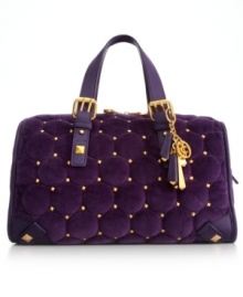Add some luxe to your look with this ultra-posh silhouette from Juicy Couture. Vibrantly colored in plush velour and adorned with glam golden studs, buckles and charms, this design is undecidedly the most delicious find of the season. Add some luxe to your look with this ultra-posh silhouette from Juicy Couture. Vibrantly colored in plush velour and adorned with glam golden studs, buckles and charms, this design is undecidedly the most delicious find of the season.