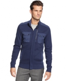 Feeling blue? Lift your style spirits with this full-zip jacket from Calvin Klein. Feeling blue? Lift your style spirits with this full-zip jacket from Calvin Klein.