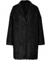 Cold weather looks get an ultra cool infusion with Vanessa Brunos jet black textural mohair mix coat, tailored with a contemporary cut for an edgy urban finish - Notched lapel, long sleeves, hidden front closures, relaxed oversized fit - Pair with slim fitting trousers and fashion-forward boots