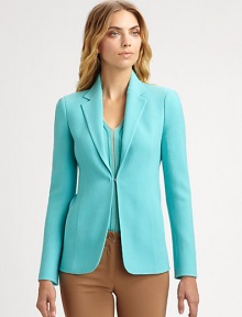 Crafted in a lightweight Italian wool, this sleek, easy style lends a sophisticated pop of color to any look.Notched lapelsHook-and-eye closureVented cuffsPartially linedAbout 27 from shoulder to hemWoolDry cleanMade in Switzerland of Italian fabricModel shown is 5'10 (177cm) wearing US size 4. Crafted in a lightweight Italian wool, this sleek, easy style lends a sophisticated pop of color to any look.Notched lapelsHook-and-eye closureVented cuffsPartially linedAbout 27 from shoulder to hemWoolDry cleanMade in Switzerland of Italian fabricModel shown is 5'10 (177cm) wearing US size 4.