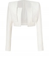 Off-white cropped jacket in a cotton-poly blend - Long, slim sleeves with small, contrasting buttons, wide square neckline and structured shoulders - White-on-white textured detail - Perfect jacket to top favorite evening wear on cool nights in style