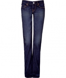 Stylish Christina 1956 blue jeans from True Religion - For dressed down casual or a night on the town, these straight leg jeans will elevate your look - Classic five-pocket silhouette, straight leg fit, faded detail, contrast stitching -Style with a boyfriend sweater, ankle booties, and a fringe scarf