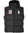 The perfectly sporty finish to your look, Ralph Laurens oversized logo detailed down vest is a classic essential guaranteed to take you through the season in cool style - Drawstring hood, oversized polo player and logo patch, front zip, slit pockets, drawstring hemline - Classic straight fit - For a rugged finish, team with cool knits and favorite slim-cut jeans