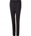 Elegant pants in fine, pure charcoal grey wool - Soft, lightweight fabric drapes beautifully - Modern silhouette is slim and straight - Crease detail from thigh to hem flatters and elongates the leg - Tab waist with belt loops - Slanted pockets at sides and welt pockets at rear - Polished and versatile, ideal for both work and play - Pair with a button down, a cashmere pullover or a t-shirt and blazer