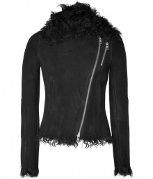 Make a stylish statement in this luxe shearling and suede jacket from McQ Alexander McQueen - Large shearling collar, asymmetrical zip closure, zip chest pockets, long sleeves, fitted silhouette, zipper-detailed cuffs, biker silhouette - Wear with skinny jeans, a cashmere sweater, and shearling ankle boots Make a stylish statement in this luxe shearling and suede jacket from McQ Alexander McQueen - Large shearling collar, asymmetrical zip closure, zip chest pockets, long sleeves, fitted silhouette, zipper-detailed cuffs, biker silhouette - Wear with skinny jeans, a cashmere sweater, and shearling ankle boots