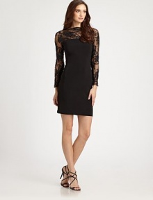 Lovely lace adorns a feminine neckline and sleeves, giving this sophisticated shift must-have status.Lace boatneckLong sleevesSide zipperAbout 21 from natural waist95% polyester/5% spandexDry cleanMade in USA of imported fabricModel shown is 5'10 (177cm) wearing US size Small. Lovely lace adorns a feminine neckline and sleeves, giving this sophisticated shift must-have status.Lace boatneckLong sleevesSide zipperAbout 21 from natural waist95% polyester/5% spandexDry cleanMade in USA of imported fabricModel shown is 5'10 (177cm) wearing US size Small.