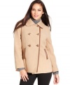 Sumptuous faux-leather trim lends a rich look to Style&co.'s petite pea coat.