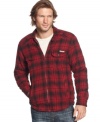 This buffalo check shirt jacket from Lucky Brand Jeans is a fall classic for your layered look.