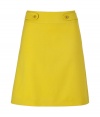Work a note of timeless classic tailoring into your polished separates wardrobe with Hugos bright yellow A-line skirt - Buttoned front sash detail, belt loops, hidden back zip, tailored fit - Pair with a sharply cut shirt and blazer