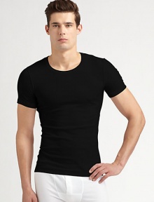 So-soft cotton comfort with a hint of stretch and a discreet, mercerized sheen. Crewneck 96% cotton/4% elastane Machine wash Imported So-soft cotton comfort with a hint of stretch and a discreet, mercerized sheen. Crewneck 96% cotton/4% elastane Machine wash Imported