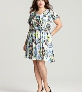 T Bags Plus Size Printed Flutter Sleeve Dress