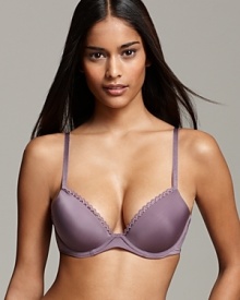 A molded cup bra with foam cushion and lace trim for a sexy yet comfortable style.