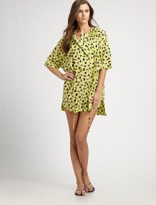 A relaxed-fit design with a customizable drawstring waist and lively print. Elasticized round neckElbow-length sleevesDrawstring waist70% cotton/30% nylonDry cleanImported A relaxed-fit design with a customizable drawstring waist and lively print. Elasticized round neckElbow-length sleevesDrawstring waist70% cotton/30% nylonDry cleanImported
