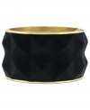 Black and gold brings edgy elegance to Vince Camuto's bracelet style. A pyramid design boasts rich leather. Crafted in gold tone mixed metal. Approximate diameter: 2-1/2 inches.