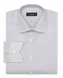 Canali Silver Small Check Dress Shirt - Slim Fit, Barrel Cuff Canali Silver Small Check Dress Shirt - Slim Fit, Barrel Cuff