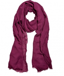 Richly-hued accessories like Faliero Sartis deep orchid scarf add instant style and easy polish to any outfit - Sumptuously soft in a fine, modal and cashmere blend - Moderately long and wide, with delicate eyelash fringe trim - Versatile and perennially chic, perfect for pairing with everything from jeans and a t-shirt to a knit dress and leather jacket Richly-hued accessories like Faliero Sartis deep orchid scarf add instant style and easy polish to any outfit - Sumptuously soft in a fine, modal and cashmere blend - Moderately long and wide, with delicate eyelash fringe trim - Versatile and perennially chic, perfect for pairing with everything from jeans and a t-shirt to a knit dress and leather jacket