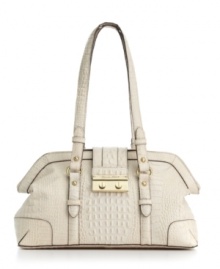 Embossed croc detailing spices up this classic frame satchel by Etienne Aigner. With final touches of goldtone hardware and a structured bottom, this bag is perfect for work or play. Embossed croc detailing spices up this classic frame satchel by Etienne Aigner. With final touches of goldtone hardware and a structured bottom, this bag is perfect for work or play.