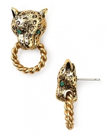 Put a fierce spin on your look with these panther head studs from Carolee. In gold with gleaming eyes, this pair hints at your wild side.