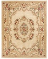 Modeled after 17th century Aubusson rugs, the Jade area rug offers a traditional floral motif in a contemporary cream and ivory colorway. Crafted of rich wool.