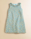 A cocktail dress for the playground set, in a grown-up sheath shape with lavish embroidery and chunky jewels at the neckline.Round jeweled necklineSleevelessBack zip closeFully linedSilk/polyesterDry cleanImported