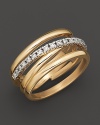 Diamonds set in multi-row 14K yellow gold.