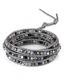 Take your wrist in a bohemian direction with Chan Luu's textured wrap bracelet. Contrasting silvery leather with inset crystal stones, this eclectic piece is perfect for layering. Take your wrist in a bohemian direction with Chan Luu's textured wrap bracelet. Contrasting silvery leather with inset crystal stones, this eclectic piece is perfect for layering.
