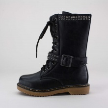 Give her style that biker edge with these stylish motorcycle inspired boots. Features a synthetic leather upper, side zipper entry, midfoot strap with buckle and pyramid stud detail. Imported. Give her style that biker edge with these stylish motorcycle inspired boots. Features a synthetic leather upper, side zipper entry, midfoot strap with buckle and pyramid stud detail. Imported.