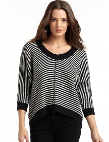 THE LOOKStripes alloverU-neckBoxy silhouetteDolman sleevesRaised center seamTHE FITAbout 24 from shoulder to hemTHE MATERIALCashmereCARE & ORIGINDry cleanImportedModel shown is 5'8 (173cm) wearing US size Small. 