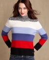 Classic colorblock: Tommy Hilfiger's turtleneck sweater features thick stripes in vibrant colors for a cheerful look that's always in style.