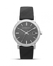 A true performance piece, this brushed stainless steel watch from Burberry with applied silver indexes and checked strap is made with modern style in mind. A true performance piece, this brushed stainless steel watch from Burberry with applied silver indexes and checked strap is made with modern style in mind.
