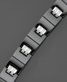 A fashion-forward weighty bracelet to punch up his style. Stainless steel and ceramic bracelet with round-cut diamonds (1/4 ct. t.w.). Length measures 8-1/2 inches. A fashion-forward weighty bracelet to punch up his style. Stainless steel and ceramic bracelet with round-cut diamonds (1/4 ct. t.w.). Length measures 8-1/2 inches.