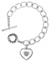 Sweet heart. Reveal your romantic side with this heart locket chain link bracelet from Monet. Set in silver tone mixed metal and featuring a logo charm, it's embellished with glittering crystals and glass and cubic zirconia accents. Approximate length: 7-1/2 inches.