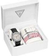 Change is going to come with this luxe chronograph watch set from GUESS.