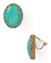 Boldly inset with turquoise stones, this pair of colorful clip earrings from Lauren Ralph Lauren will lend far away allure to your look.
