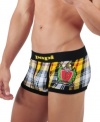 Streamline your silhouette with the sleek, line-free look of this plaid Brazilian trunk from Papi.