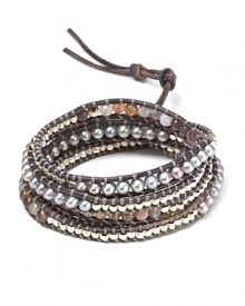 Simple yet eclectic. This Chan Luu leather wrap bracelet refines bohemian style with its mix of semi-precious gemstones and striking crystals.