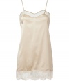 Stylish camisole dress in fine silk stretch - Soft, flowing silhouette - The case is slim and fitted mini length, with sexy spaghetti straps - Lace filigree effect at hem - Glamorous and seductive, a great basic lingerie for special occasions