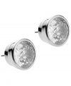 Don't be dull, be dazzling! Michael Kors' sparkling stud earrings feature bezel-set clear crystals in a polished silver tone mixed metal setting. Approximate diameter: 1/2 inch.